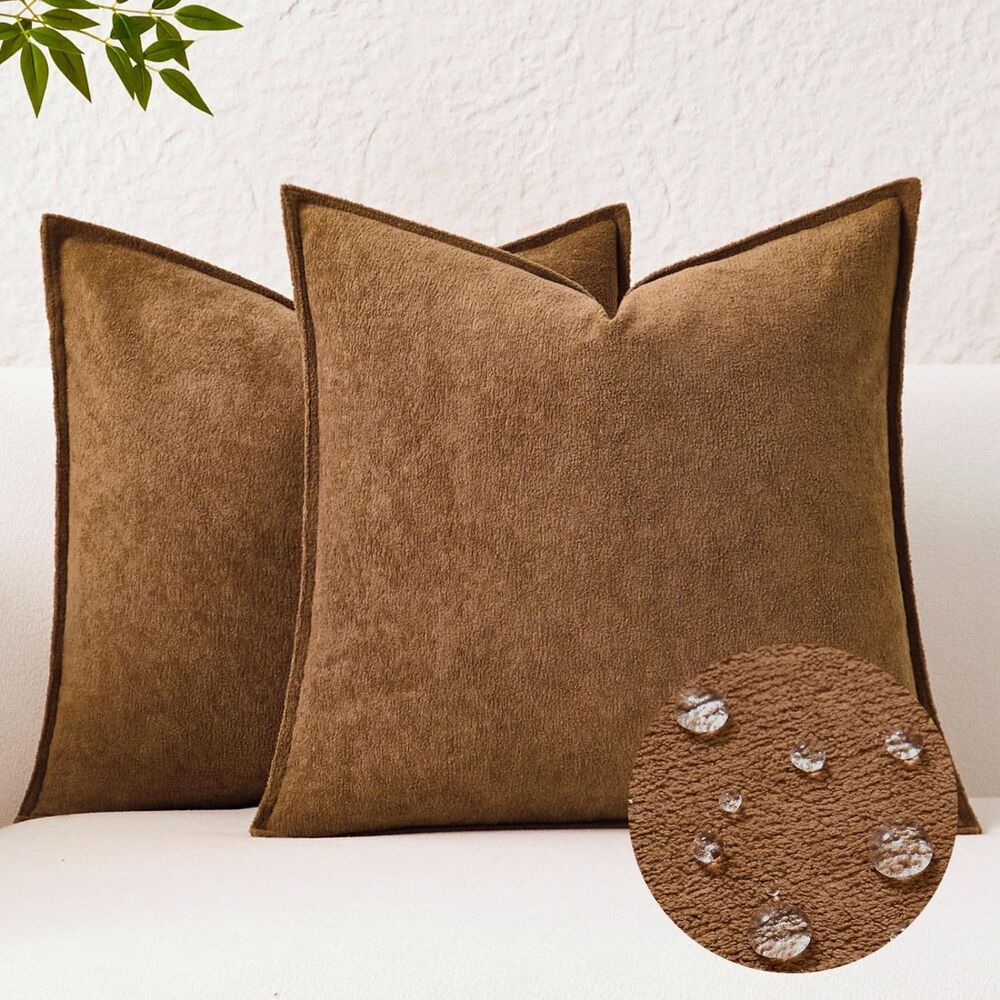 Set of 2, 16x16 Inch Waterproof Decorative Pillow Covers (Brown)